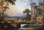 Pierre Patel Landscape with a Colonnade,Washerwomen and Shepherds oil painting on canvas